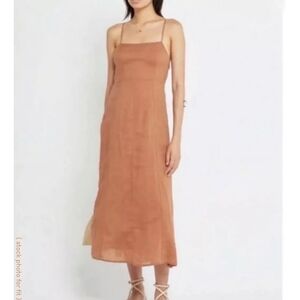 O.P.T Brinley linen blend midi dress in muted orange